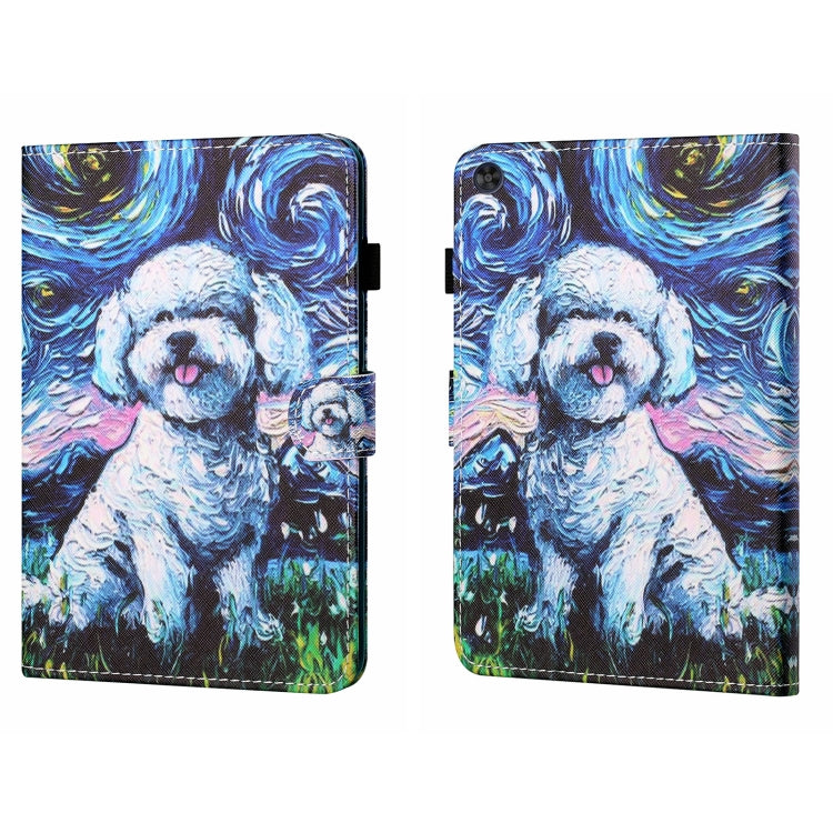 For Samsung Galaxy Tab A9+ Coloured Drawing Stitching Flip PU Tablet Case with Sleep / Wake-up Function(Oil Painting Dog) - Galaxy Tab A9+ by buy2fix | Online Shopping UK | buy2fix