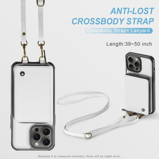 For iPhone 15 Pro Max JEEHOOD C22 Series Zipper Wallet Leather Phone Case with Dual Lanyard(White) by JEEHOOD