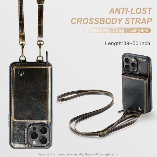 For iPhone 15 Pro JEEHOOD C22 Series Zipper Wallet Leather Phone Case with Dual Lanyard(Coffee) - iPhone 15 Pro Cases by JEEHOOD | Online Shopping UK | buy2fix