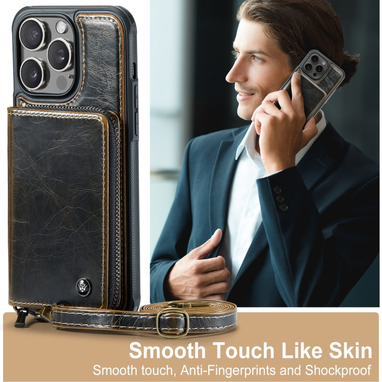 For iPhone 15 Pro JEEHOOD C22 Series Zipper Wallet Leather Phone Case with Dual Lanyard(Coffee) - iPhone 15 Pro Cases by JEEHOOD | Online Shopping UK | buy2fix