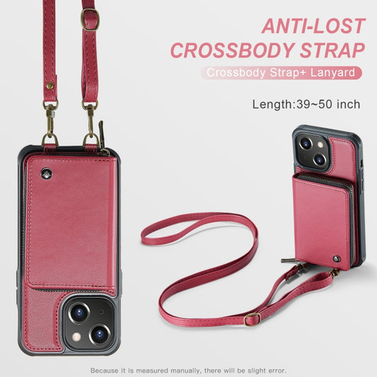 For iPhone 15 Plus JEEHOOD C22 Series Zipper Wallet Leather Phone Case with Dual Lanyard(Red) - iPhone 15 Plus Cases by JEEHOOD | Online Shopping UK | buy2fix