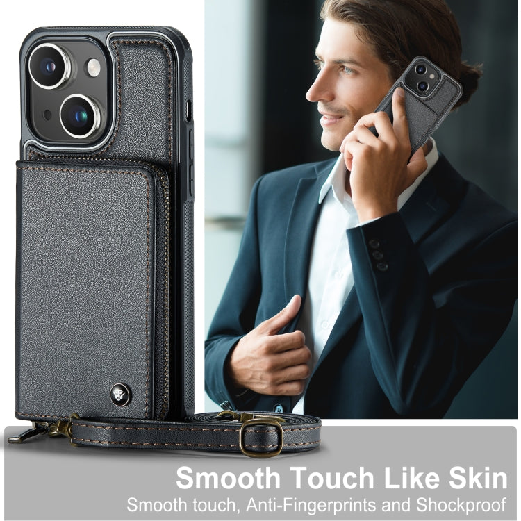 For iPhone 15 JEEHOOD C22 Series Zipper Wallet Leather Phone Case with Dual Lanyard(Black) - iPhone 15 Cases by JEEHOOD | Online Shopping UK | buy2fix