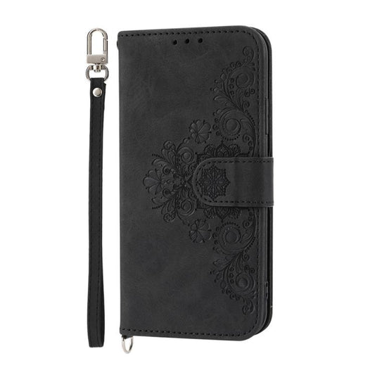 For iPhone Air Skin-feel Flowers Embossed Wallet Leather Phone Case(Black) - iPhone Air Cases by buy2fix | Online Shopping UK | buy2fix