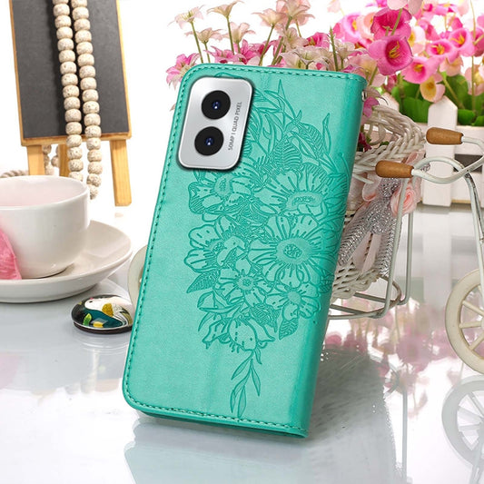 For Motorola Moto G Play 4G 2024 Embossed Butterfly Leather Phone Case(Green) by buy2fix
