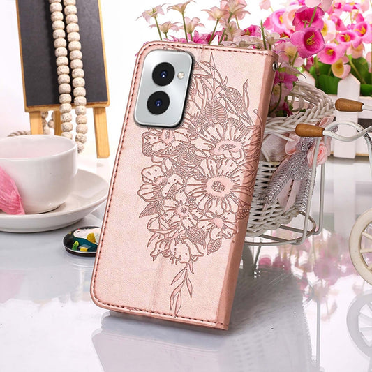 For Motorola Moto G Power 5G 2024 Embossed Butterfly Leather Phone Case(Rose Gold) by buy2fix