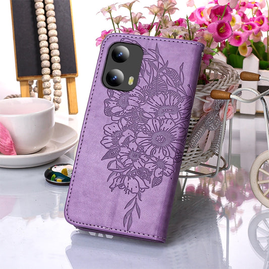 For Motorola Moto G Play 5G 2024 Embossed Butterfly Leather Phone Case(Purple) by buy2fix