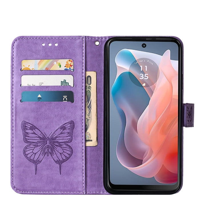 For Motorola Moto G Play 5G 2024 Embossed Butterfly Leather Phone Case(Purple) by buy2fix