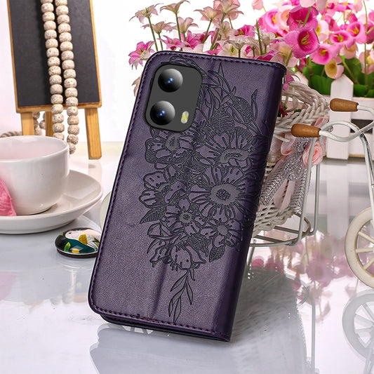 For Motorola Moto G Play 5G 2024 Embossed Butterfly Leather Phone Case(Dark Purple) by buy2fix