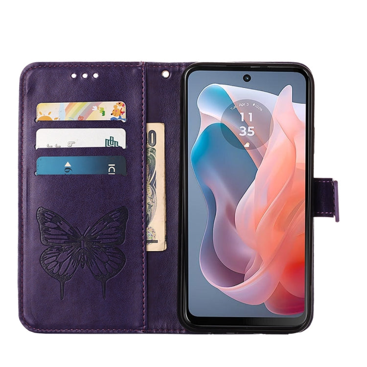 For Motorola Moto G Play 5G 2024 Embossed Butterfly Leather Phone Case(Dark Purple) by buy2fix