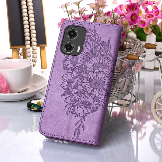 For Motorola Moto G Stylus 5G 2024 Embossed Butterfly Leather Phone Case(Purple) by buy2fix
