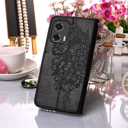 For Motorola Moto G Stylus 5G 2024 Embossed Butterfly Leather Phone Case(Black) by buy2fix