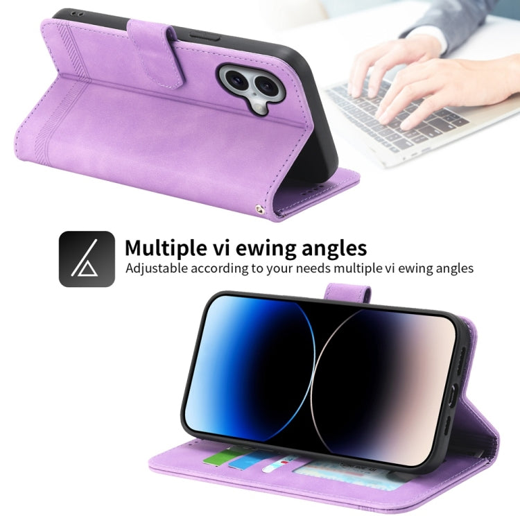 For iPhone 16 Dierfeng Dream Line TPU Hybrid PU Leather Phone Case(Purple) - iPhone 16 Cases by buy2fix | Online Shopping UK | buy2fix