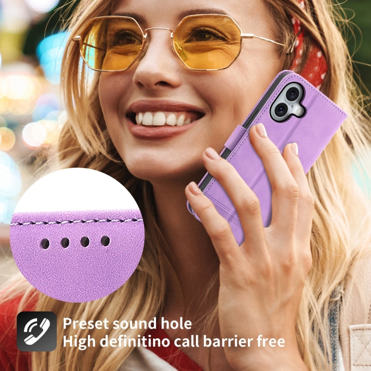 For iPhone 16 Dierfeng Dream Line TPU Hybrid PU Leather Phone Case(Purple) - iPhone 16 Cases by buy2fix | Online Shopping UK | buy2fix