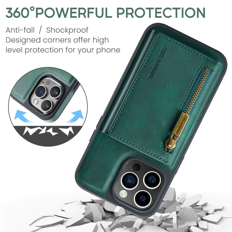 For iPhone 14 Pro Max DG.MING M5 Series Zip RFID Multi Card Detachable Leather Phone Case(Green) by DG.MING