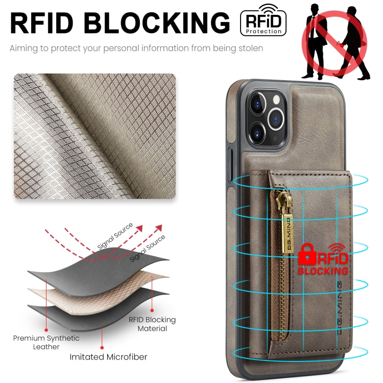 For iPhone 11 Pro Max DG.MING M5 Series Zip RFID Multi Card Detachable Leather Phone Case(Coffee) - iPhone 11 Pro Max Cases by DG.MING | Online Shopping UK | buy2fix