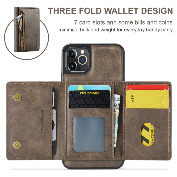 For iPhone 11 Pro Max DG.MING M5 Series Zip RFID Multi Card Detachable Leather Phone Case(Coffee) - iPhone 11 Pro Max Cases by DG.MING | Online Shopping UK | buy2fix