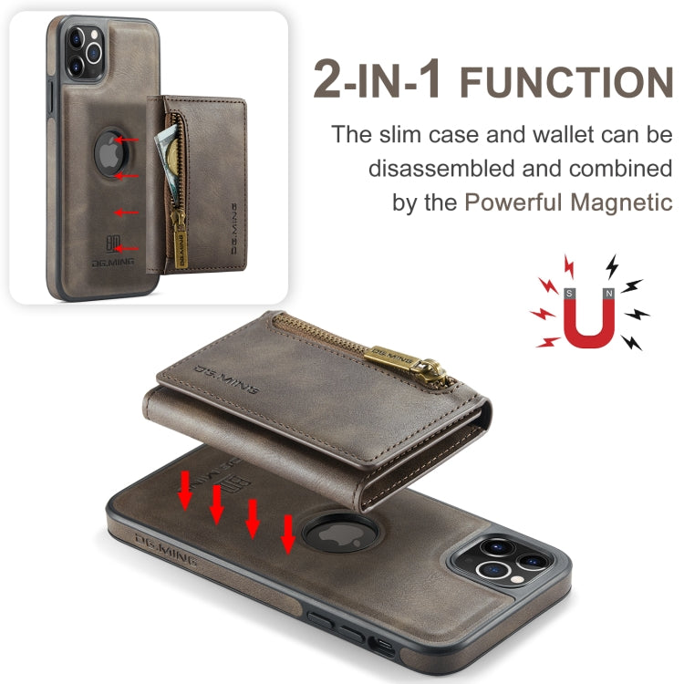 For iPhone 11 Pro Max DG.MING M5 Series Zip RFID Multi Card Detachable Leather Phone Case(Coffee) - iPhone 11 Pro Max Cases by DG.MING | Online Shopping UK | buy2fix