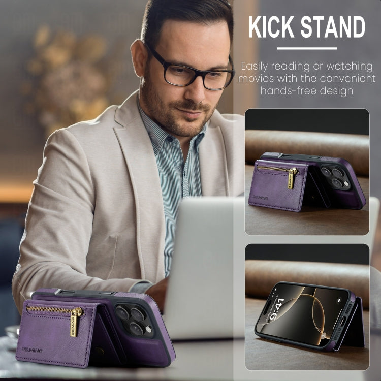For iPhone 16 Pro Max DG.MING M5 Series Zip RFID Multi Card Detachable Leather Phone Case(Purple) by DG.MING