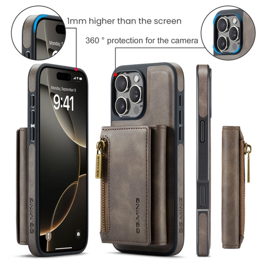 For iPhone 16 Pro DG.MING M5 Series Zip RFID Multi Card Detachable Leather Phone Case(Coffee) by DG.MING