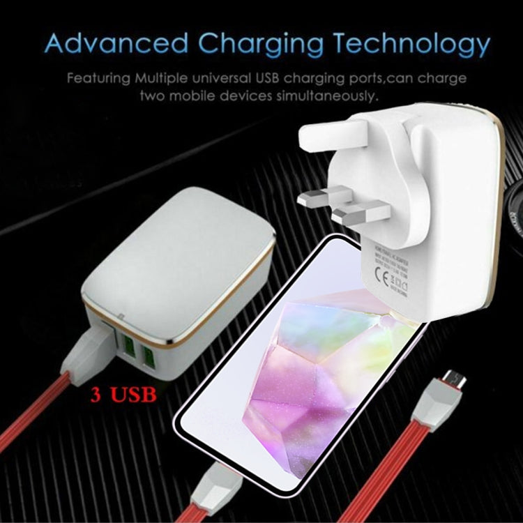 LDNIO A3304 17W 3 USB Interfaces Travel Charger Mobile Phone Charger, UK Plug by LDNIO