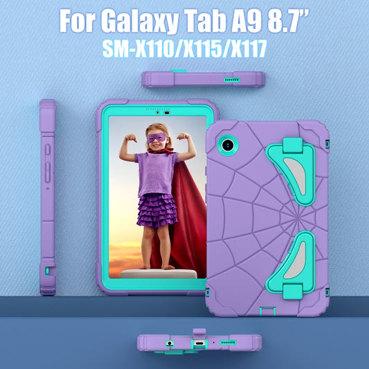 For Samsung Galaxy Tab A9 Spider Silicone Hybrid PC Shockproof Tablet Case(Purple Green) by buy2fix