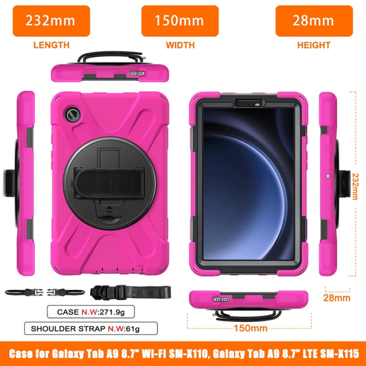 For Samsung Galaxy Tab A9 Rotary Handle Grab TPU + PC Tablet Case(Rose Red) - Galaxy Tab A9 by buy2fix | Online Shopping UK | buy2fix
