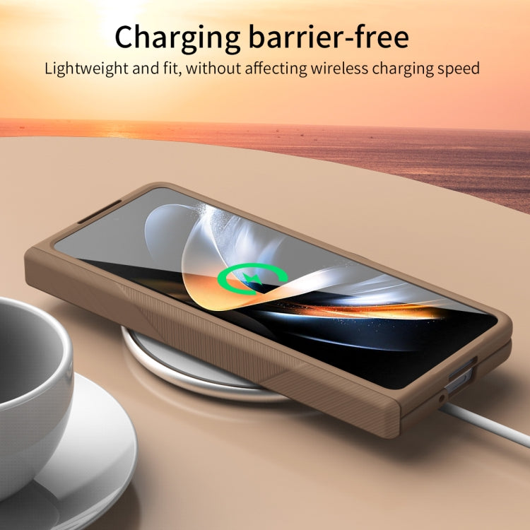 For Samsung Galaxy Z Fold4 5G Extraordinary Series Hinged Folding Full Phone Case with Pen Slot & Stylus(Coffee) - Galaxy Z Fold4 5G Cases by buy2fix | Online Shopping UK | buy2fix