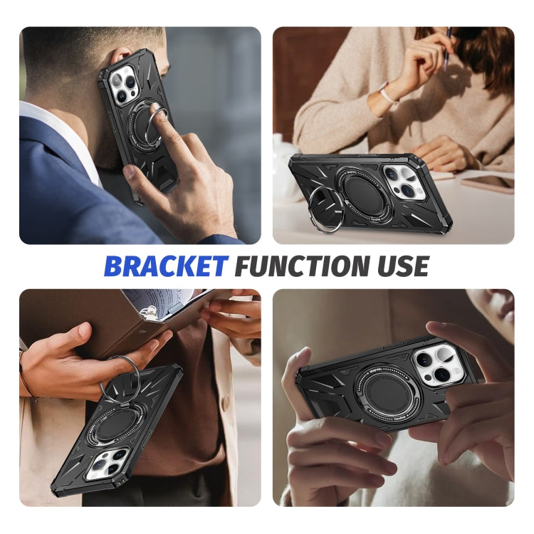 For iPhone 15 Plus MagSafe Magnetic Shockproof Phone Case with Ring Holder(Black) by buy2fix
