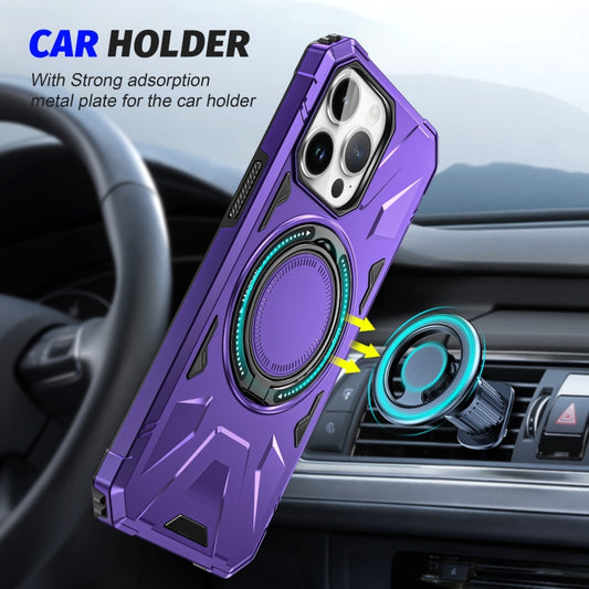 For iPhone 15 MagSafe Magnetic Shockproof Phone Case with Ring Holder(Purple) by buy2fix