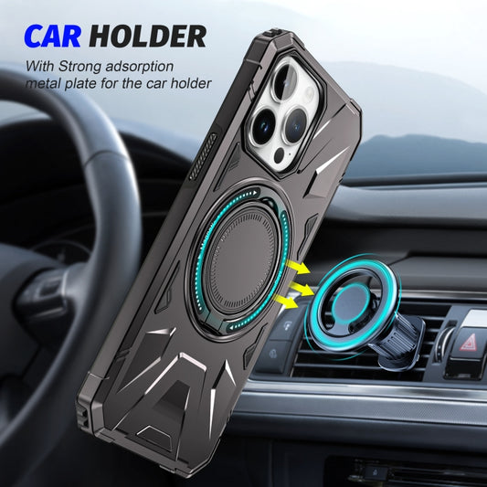 For iPhone 14 Pro MagSafe Magnetic Shockproof Phone Case with Ring Holder(Dark Grey) by buy2fix
