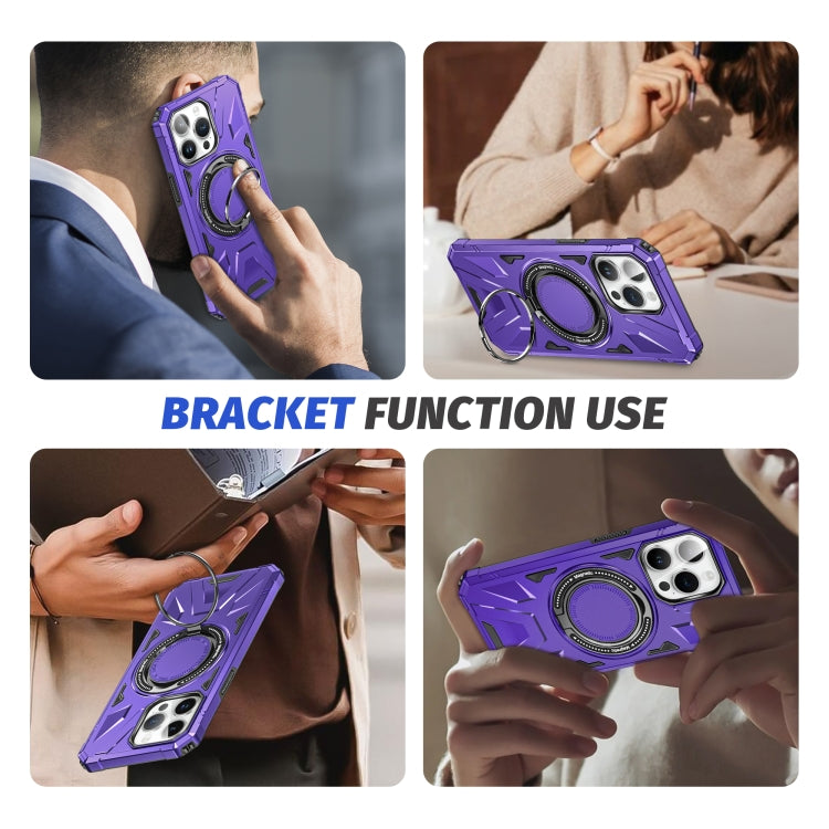 For iPhone 13 Pro MagSafe Magnetic Shockproof Phone Case with Ring Holder(Purple) by buy2fix