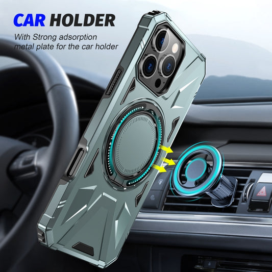 For iPhone 16 Pro Max MagSafe Magnetic Shockproof Phone Case with Ring Holder(Green) by buy2fix