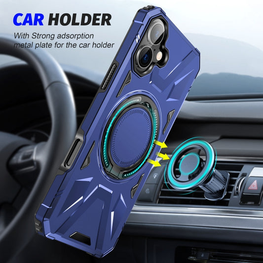For iPhone 16 Plus MagSafe Magnetic Shockproof Phone Case with Ring Holder(Navy Blue) by buy2fix