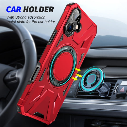 For iPhone 16 Plus MagSafe Magnetic Shockproof Phone Case with Ring Holder(Red) by buy2fix