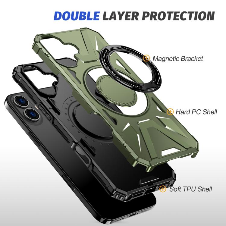 For iPhone 17 MagSafe Magnetic Shockproof Phone Case with Ring Holder(Dark Green) - iPhone 17 Cases by buy2fix | Online Shopping UK | buy2fix