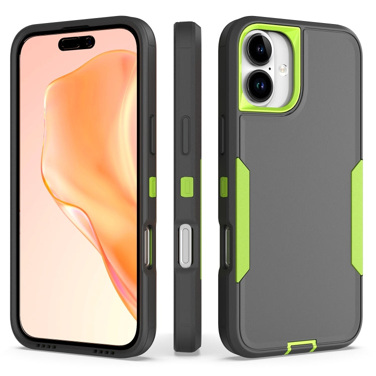 For iPhone 16 Plus 2 in 1 PC Hybrid TPU Phone Case(Gray+Fluorescent Green) - iPhone 16 Plus Cases by buy2fix | Online Shopping UK | buy2fix