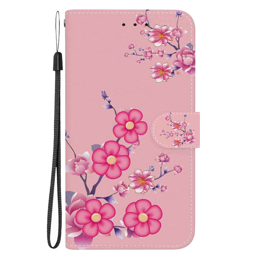 For Samsung Galaxy S23 Ultra 5G Crystal Texture Colored Drawing Leather Phone Case(Cherry Blossoms) by buy2fix