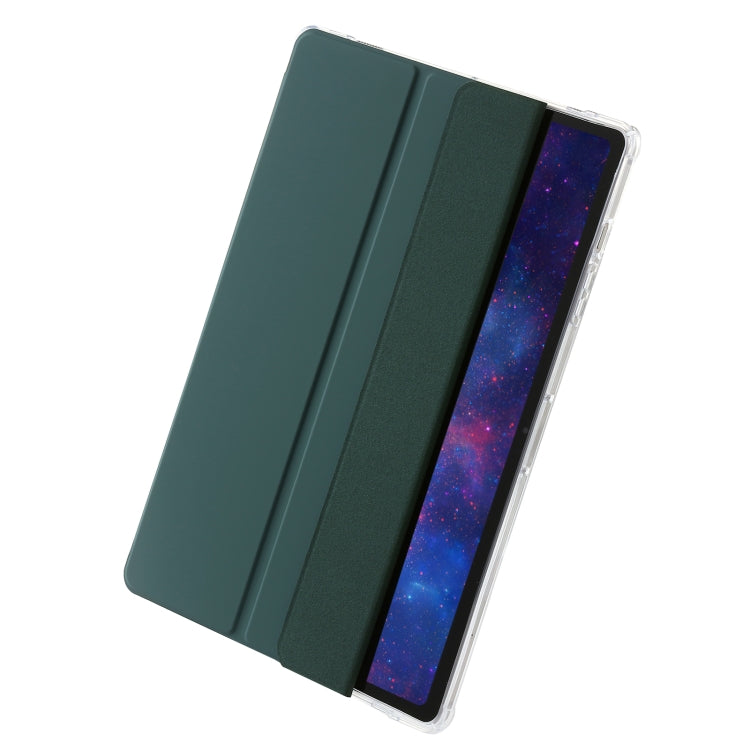 For Samsung Galaxy Tab S10 FE / S9 FE / S9 3-Fold Clear Acrylic Leather Tablet Case(Deep Green) - Galaxy Tab S9 Cases by buy2fix | Online Shopping UK | buy2fix