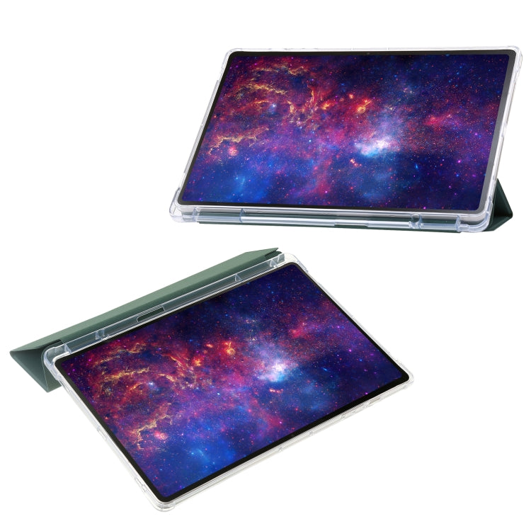 For Samsung Galaxy Tab S10 FE / S9 FE / S9 3-Fold Clear Acrylic Leather Tablet Case(Deep Green) - Galaxy Tab S9 Cases by buy2fix | Online Shopping UK | buy2fix