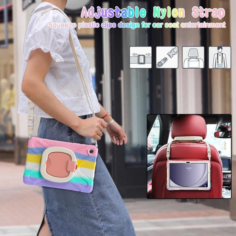 For Samsung Galaxy Tab A9+ Silicone Hybrid PC Tablet Case with Holder & Shoulder Strap(Colorful Pink) - Galaxy Tab A9+ by buy2fix | Online Shopping UK | buy2fix