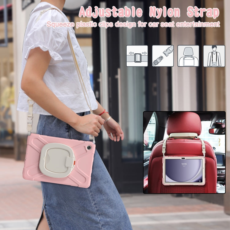 For Samsung Galaxy Tab A9+ Silicone Hybrid PC Tablet Case with Holder & Shoulder Strap(Pink) - Galaxy Tab A9+ by buy2fix | Online Shopping UK | buy2fix