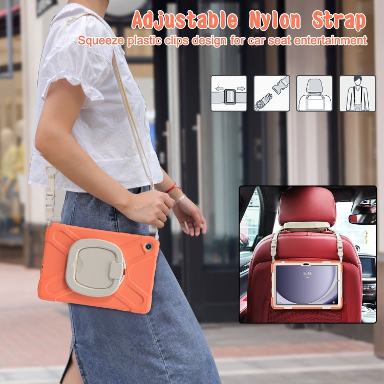 For Samsung Galaxy Tab A9+ Silicone Hybrid PC Tablet Case with Holder & Shoulder Strap(Living Coral) - Galaxy Tab A9+ by buy2fix | Online Shopping UK | buy2fix