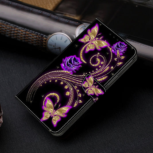 For Motorola Moto G04 Crystal 3D Shockproof Protective Leather Phone Case(Purple Flower Butterfly) by buy2fix