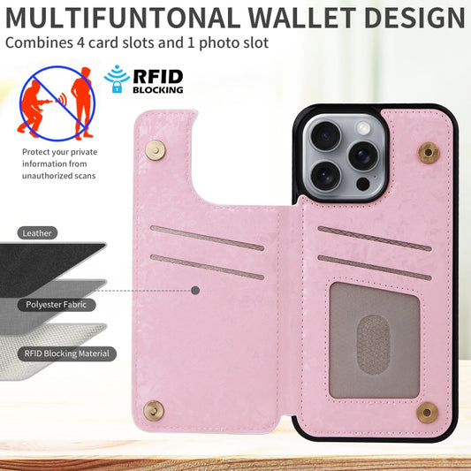 For iPhone 16 Pro Max Printed Double Buckle RFID Anti-theft Phone Case(Pastoral Rose) by buy2fix