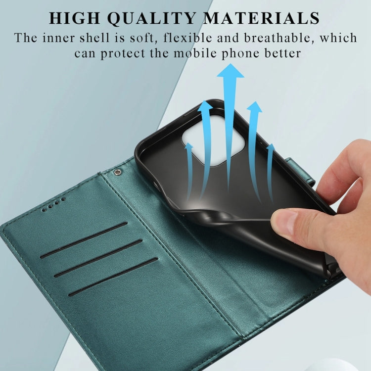 For iPhone 16 Pro Max PU Genuine Leather Texture Embossed Line Phone Case(Green) by buy2fix