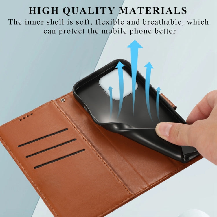 For iPhone 16 Pro PU Genuine Leather Texture Embossed Line Phone Case(Brown) by buy2fix