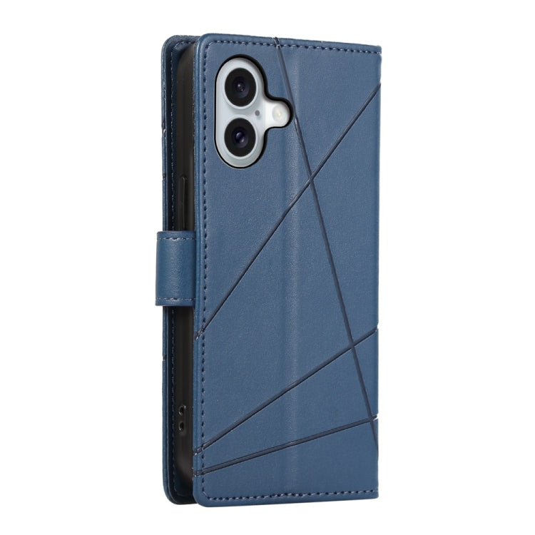 For iPhone 16 PU Genuine Leather Texture Embossed Line Phone Case(Blue) - iPhone 16 Cases by buy2fix | Online Shopping UK | buy2fix