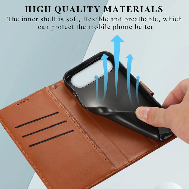 For iPhone Air PU Genuine Leather Texture Embossed Line Phone Case(Brown) - iPhone Air Cases by buy2fix | Online Shopping UK | buy2fix