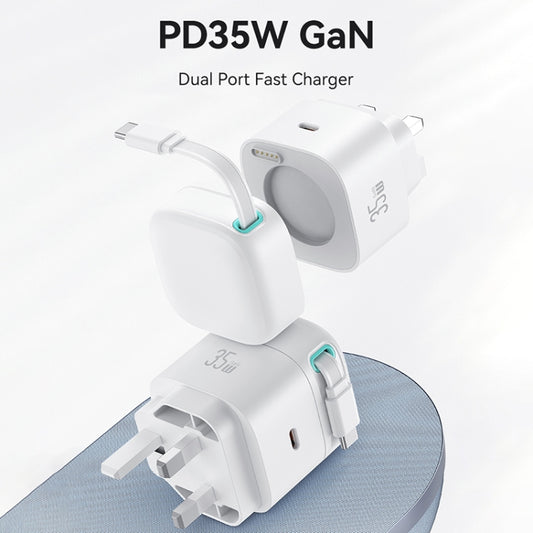 USAMS US-CC204 SMF Series PD35W Dual Type-C Port GaN Fast Charger, UK Plug(White) by USAMS