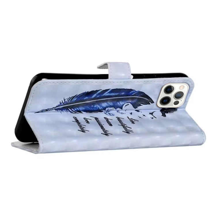 For iPhone 16 Pro Oil Embossed 3D Drawing Leather Phone Case(Blue Feather) by buy2fix